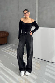 Siyah Kot Baggy Pantolon SY-3382-Siyah