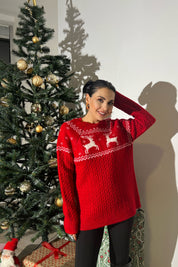 Kırmızı Bisiklet Yaka Örgü Triko Kazak SY-1406-Kırmızı