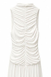Beyaz Halter Yaka Maxi Davet Elbisesi Ön Drapeli SY-3782-Beyaz