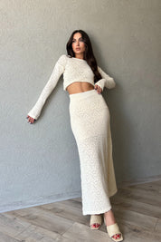 Bej Örme Detaylı Naturel Etek Bluz Takım SY-1626-Bej