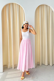Pembe Pinterest Dökümlü Premıum Etek SY-3150-Pembe