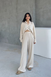 Bej Alice Gömlek Ve Bol Kesim Pantolon Takım SY-3095-Bej