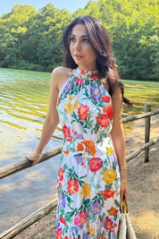 Halter Yaka Çok Renkli Çiçekli Elbise SY-3232-Renkli