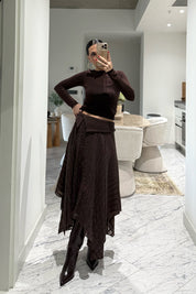 Kahverengi Asimetrik Bel Detaylı Etek SY-3544-Kahverengi