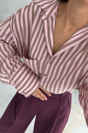 Pembe Çizgili Premium Gömlek SY-3356-Pembe