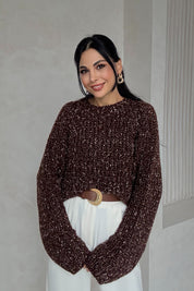 Kahve Reglan Kol Triko Kazak SY-3417-Kahve