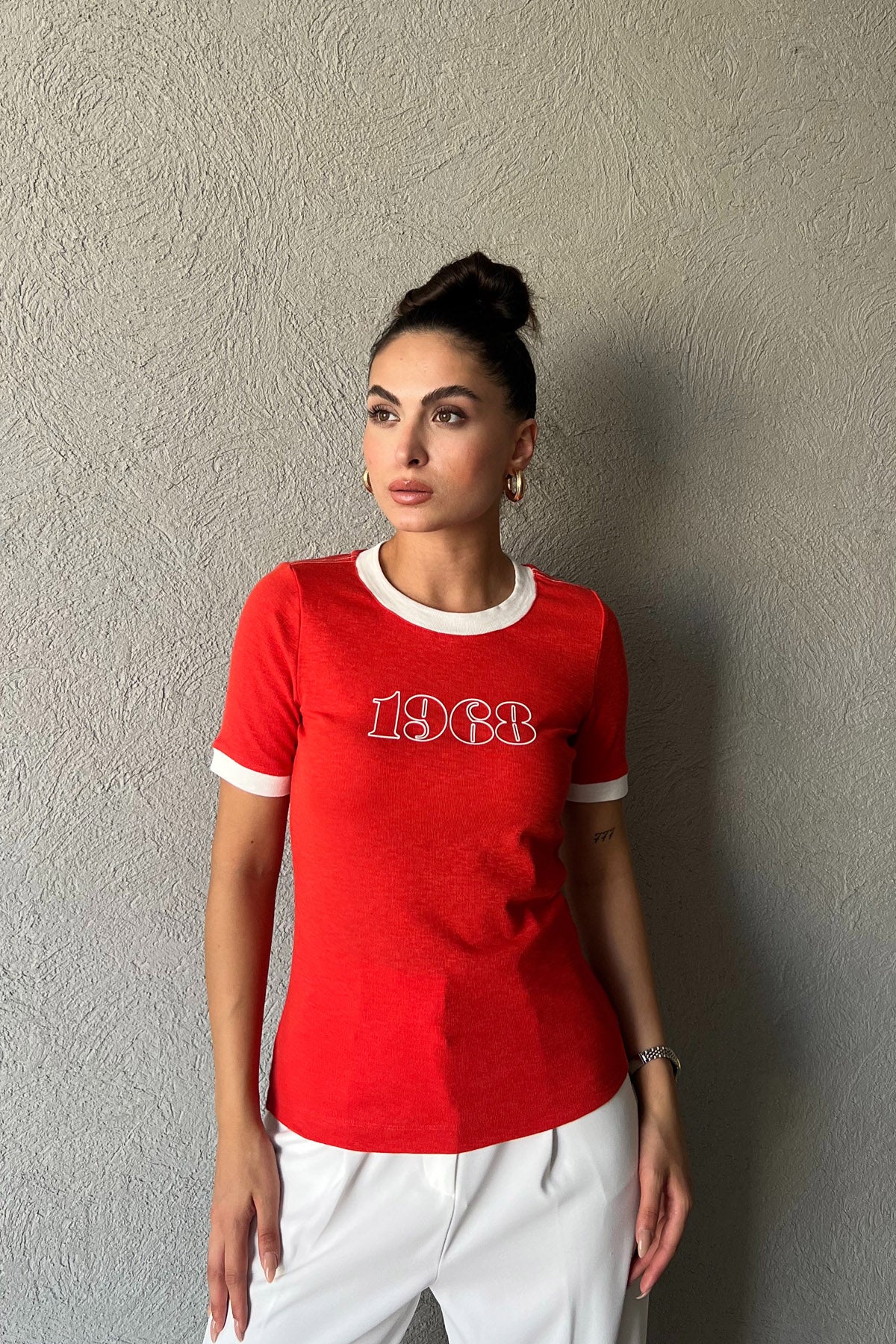 Turuncu 1968 Detaylı Marka Model Basic T-shırt SY-2069-Turuncu