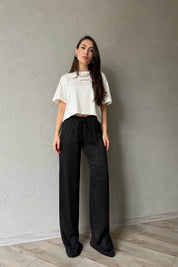 Siyah Leopar Desenli Jakarlı Bol Paça Pantolon SY-1686-Siyah