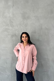 Pudra Modal Kumaş Uzun Kol Basic Gömlek SY-2487-Pudra