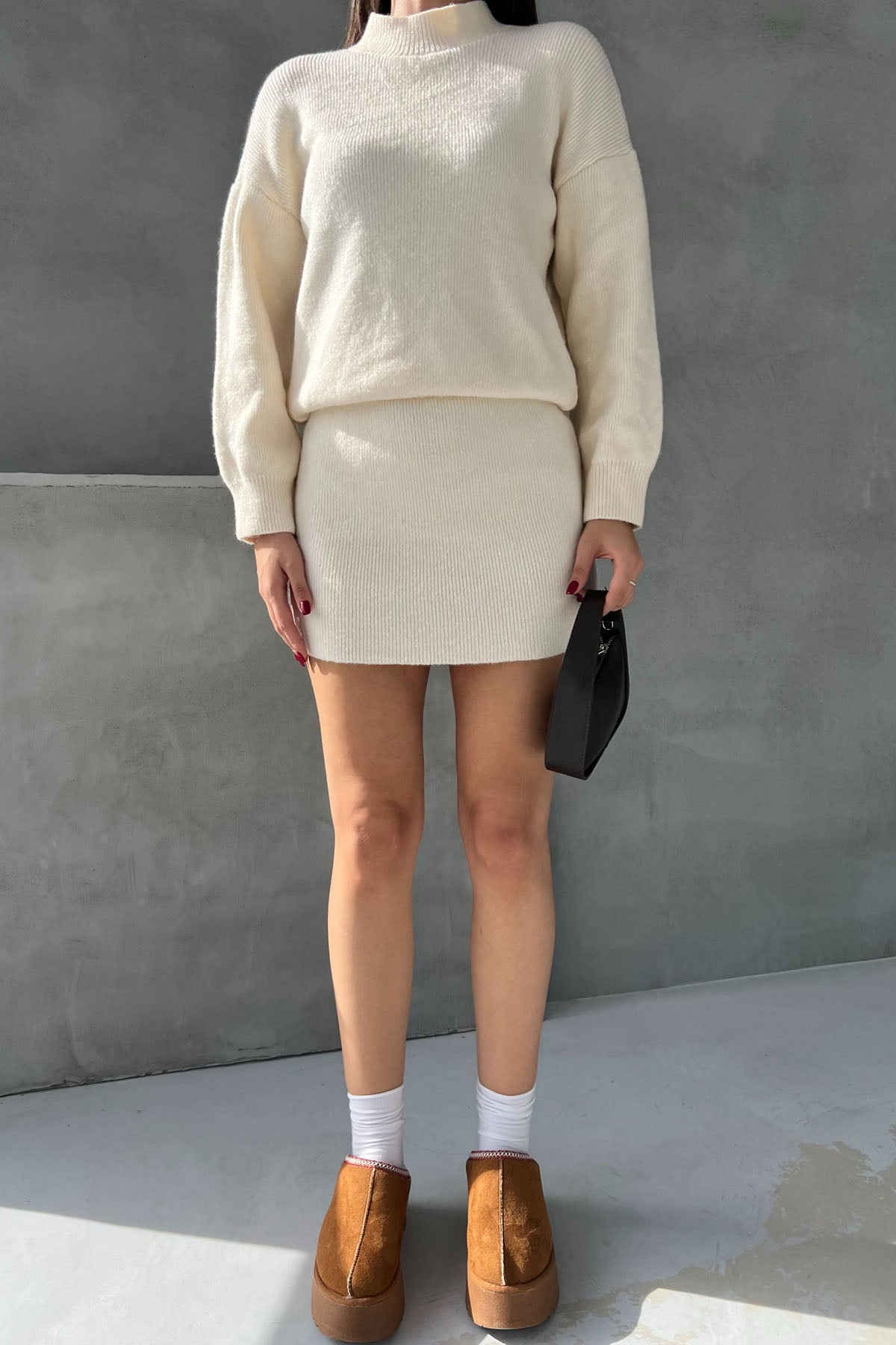 Krem Triko Kazak Etek Takım SY-2525-Krem