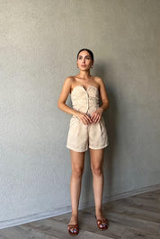 Bej Pile Detay Saten Şort SY-2583-Bej