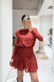 Kiremit Güpürli Midi Tasarım Elbise SY-3489-Kiremit