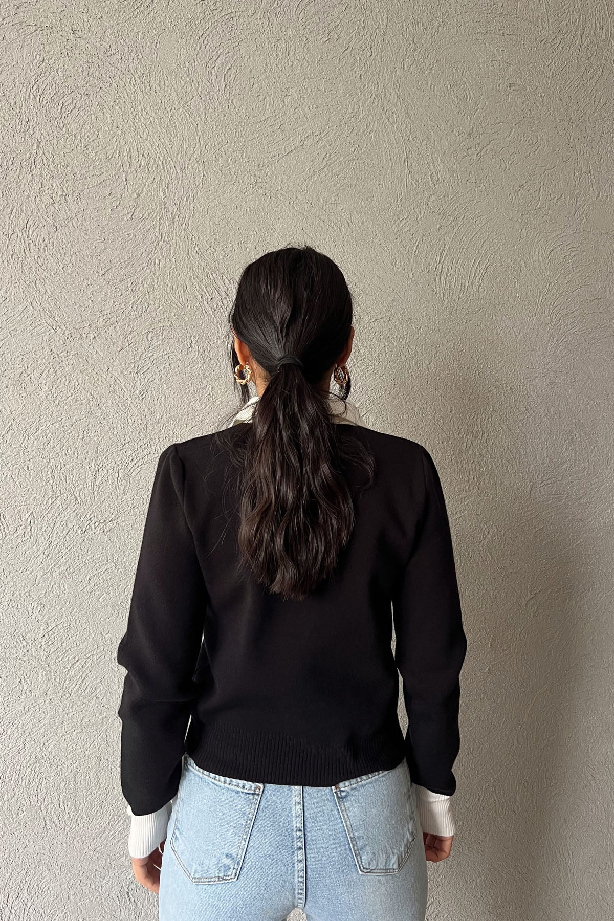 Siyah Düğme Detaylı Patlı Cepli Kazak SY-1163-Siyah