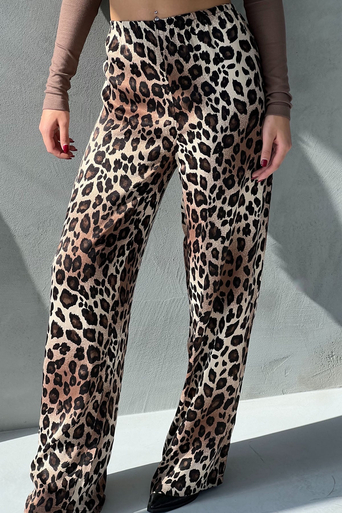 Leopar Desen Beli Lastikli Saten Pantolon SY-2660-Leopar