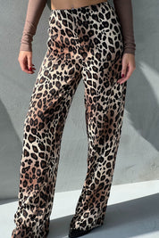Leopar Desen Beli Lastikli Saten Pantolon SY-2660-Leopar