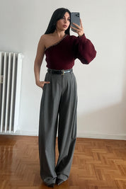 Bordo Tek Omuz Boncuk Detay Triko Kazak SY-2815-Bordo