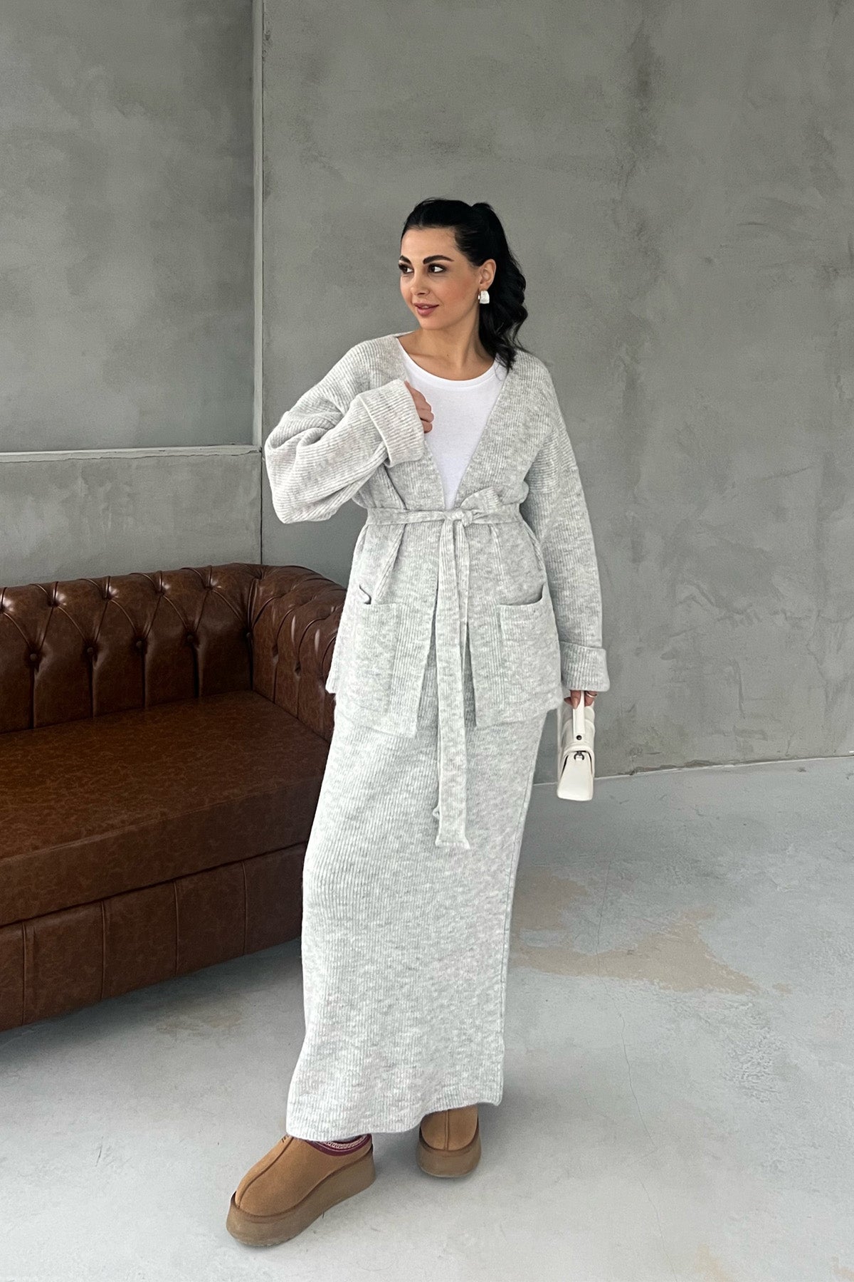 Gri Bolera Triko Etekli Takım SY-2919-Gri