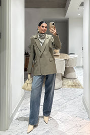 Haki Şal Detaylı Blazer Ceket SY-3549-Haki