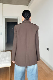 Kahverengi Şal Detaylı Blazer Ceket SY-3549-Kahverengi