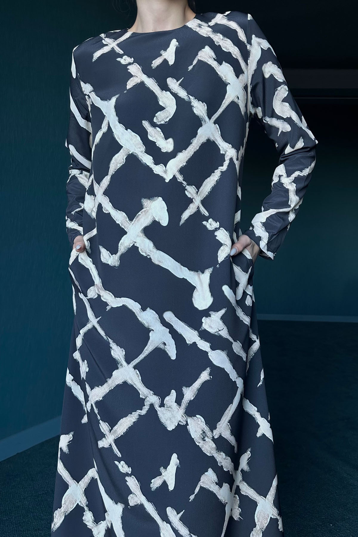 Siyah Çift Cep Detaylı Maxi Boy Elbise SY-0236-Siyah