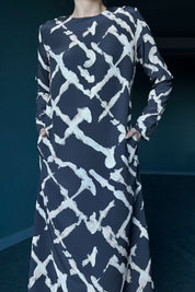 Siyah Çift Cep Detaylı Maxi Boy Elbise SY-0236-Siyah