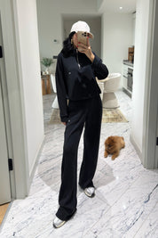 Siyah Yarım Fermuarlı Kamyoner Yaka Modal Takım SY-3587-Siyah