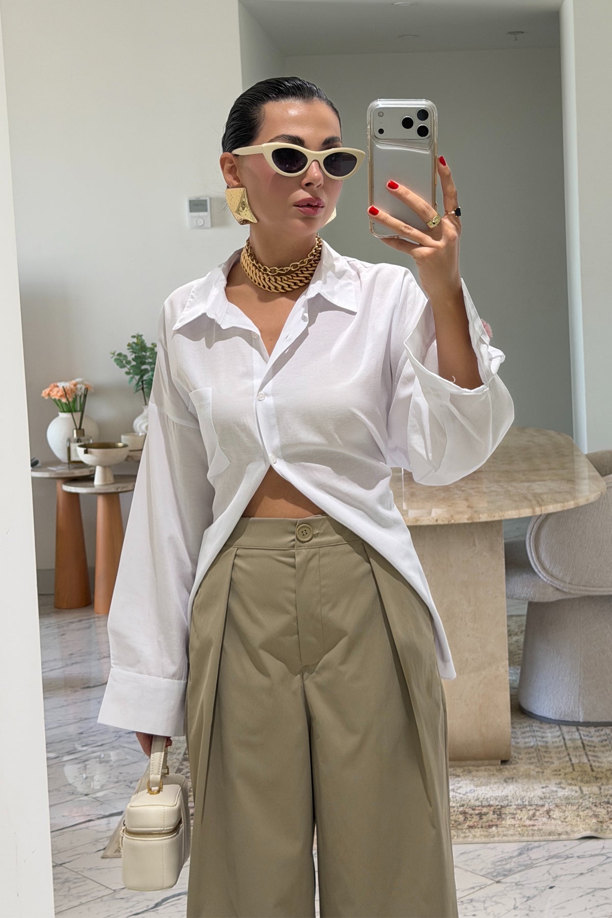 Haki Pileli Geniş Paça Gabardin Pantolon SY-3847-Haki