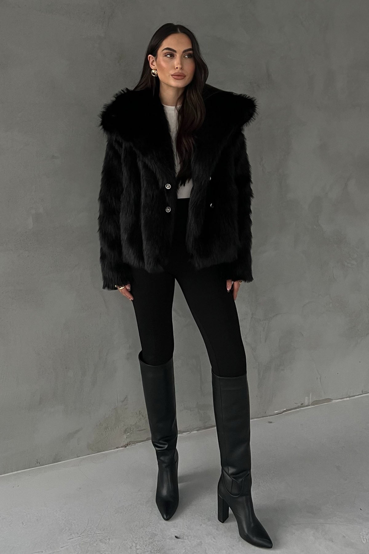 Siyah Kısa Suni Kürk Ceket SY-2429-Siyah