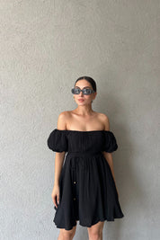 Siyah Prenses Balon Kol Mini Elbise SY-2304-Siyah