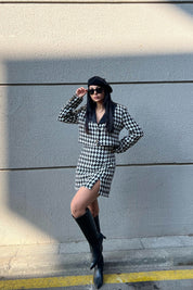 Siyah Tüvit Düğmeli Ceket Etek Takım SY-1582-Siyah