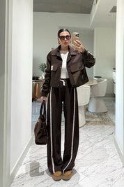 Kahverengi Teknik Kumaş Detaylı Ceket SY-3393-Kahverengi