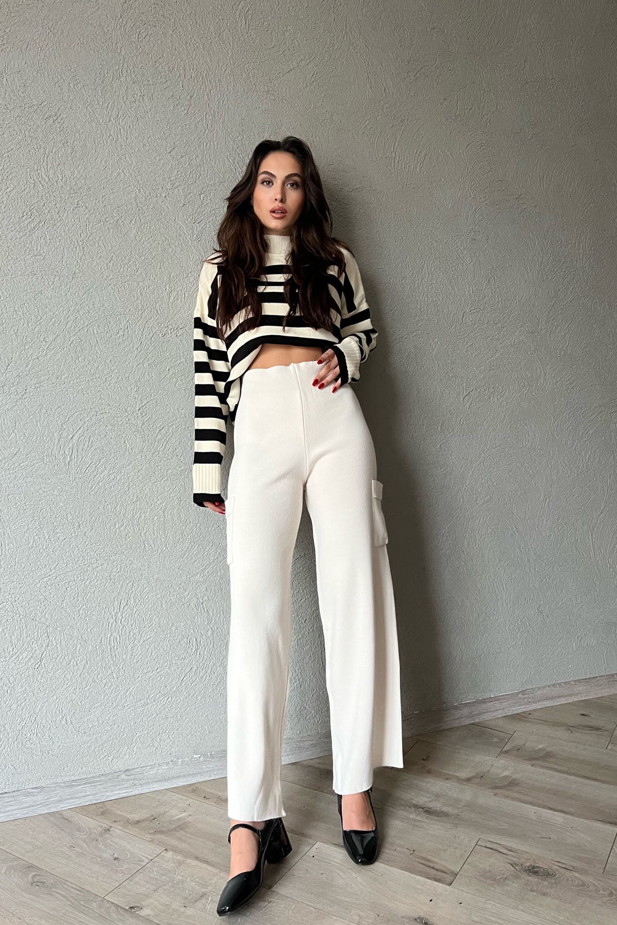 Taş Rengi Beli Lastikli Cepli Bol Paça Mesmerize Pantolon SY-1319-Taş