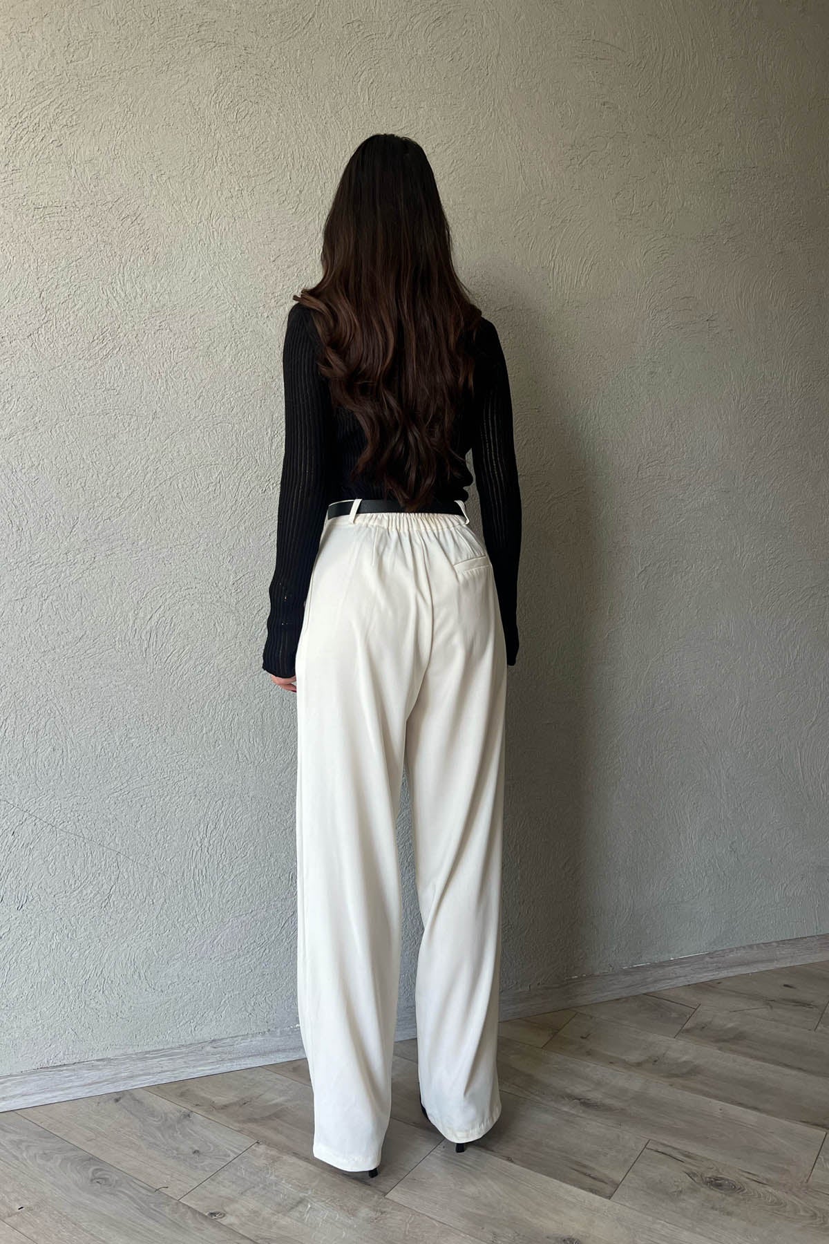 Ekru Beli Lastikli Palazzo Pantolon SY-1711-Ekru