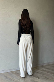 Ekru Beli Lastikli Palazzo Pantolon SY-1711-Ekru