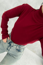 Bordo Kadın Balıkçı Yaka Kazak SY-3509-Bordo