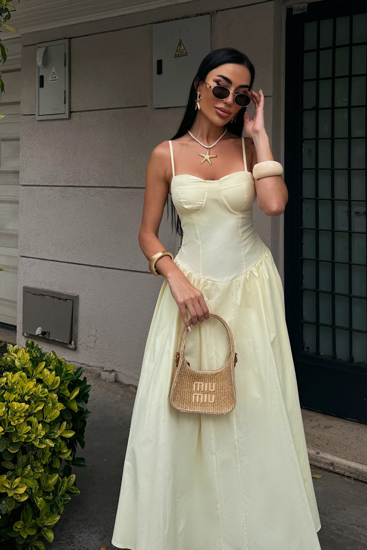 Sarı Marino Göğüs Kulplu Elbise SY-3173-Sarı