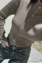 Vizon Dik Yaka Çıtçıtlı Triko Kazak SY-3502-Vizon