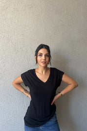 Siyah V Yaka Basic T-shirt SY-0250-Siyah
