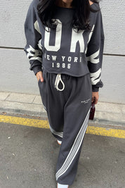 Koyu Gri Yazı Baskılı Crop Sweats SY-2458-Gri