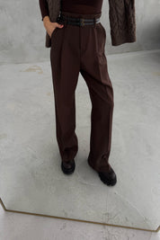 Kahverengi Çift Kemerli Premium Palazzo Pantolon SY-3471-Kahverengi