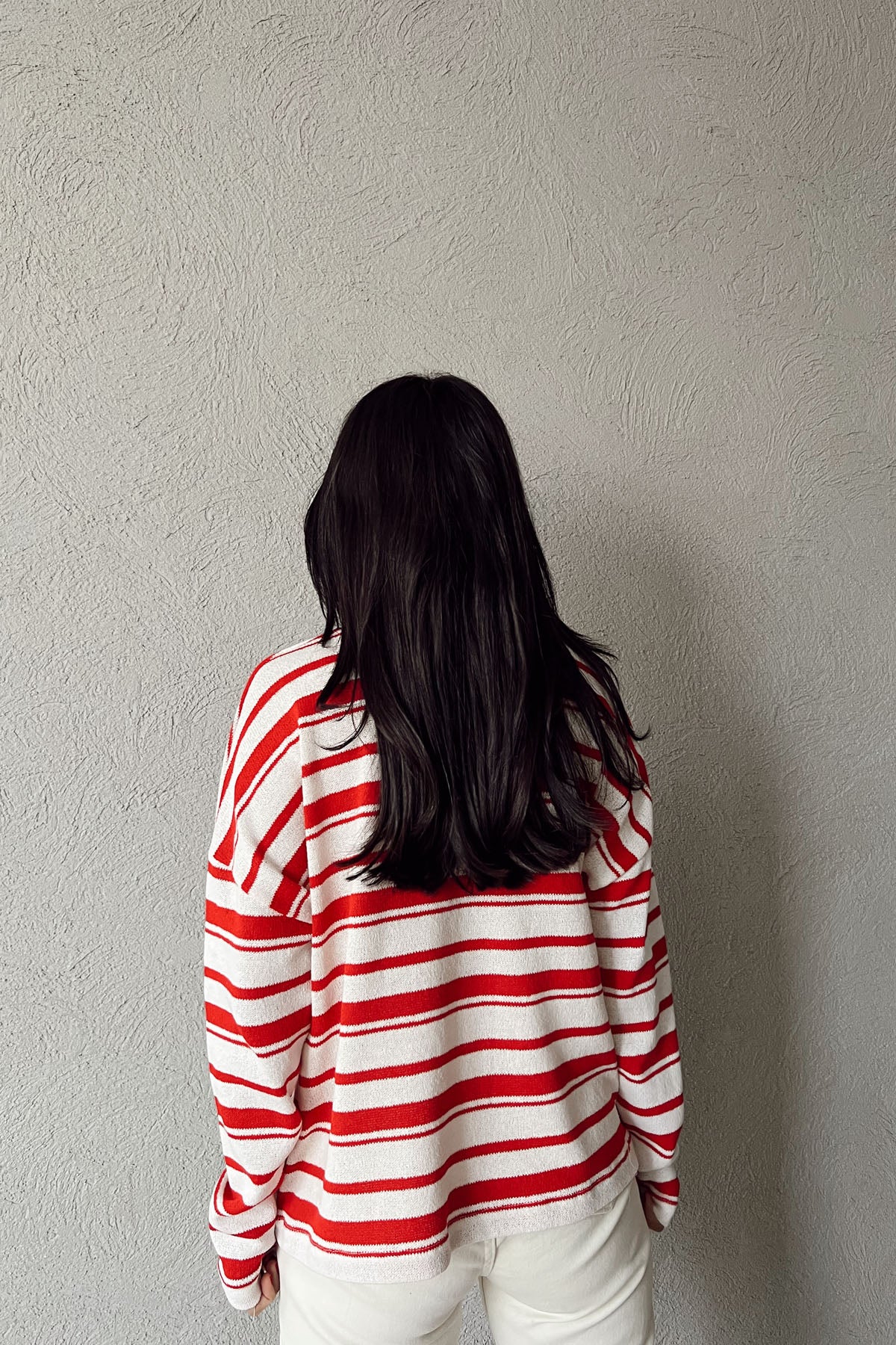 Kırmızı Çizgili Triko Kazak SY-1134-Kırmızı