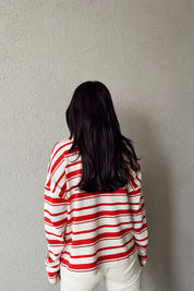 Kırmızı Çizgili Triko Kazak SY-1134-Kırmızı