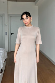 Bej Belden Oturtmalı Burano Çan Elbise SY-3008-Bej