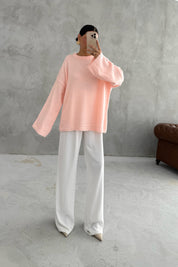 Pembe Bisiklet Yaka Oversize Pinterest Triko Kazak SY-3343-Pembe