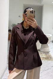 Kahverengi Belden Oturmalı Pileli Ceket SY-3581-Kahverengi