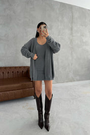 Gri Yumoş 3'lü Etekli Takım SY-3441-Gri