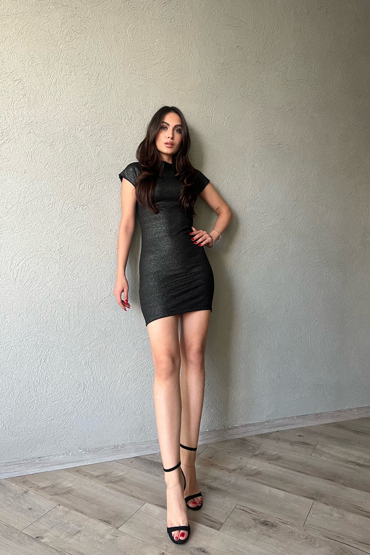 Siyah Simli Mini Elbise SY-1300-Siyah