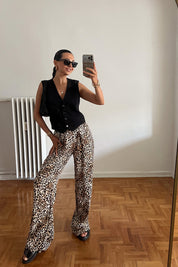 Leopar Bol Beli Lastikli Saten Pantolon SY-2209-Leopar