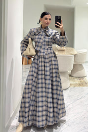 Pinterest Viral Ekose Etek Takım Bej SY-3616-Bej