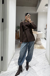 Kahve Belden Oturmalı Özel Üretim Ceket SY-3557-Kahverengi